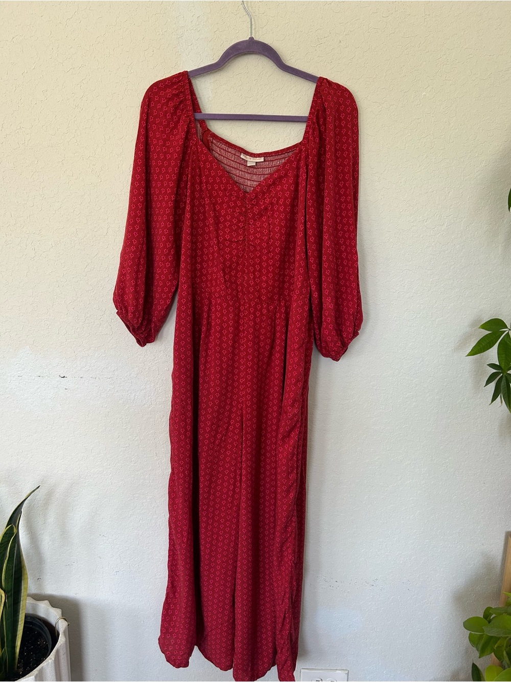 Knox Rose Rust-Red Wide Leg Smocked Jumpsuit Boho Cottagecore Size L - Picture 3 of 9